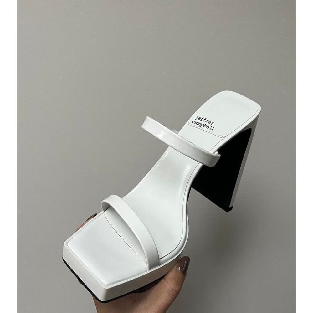 Jeffrey Campbell White Two-Strap Block Heel Sandal